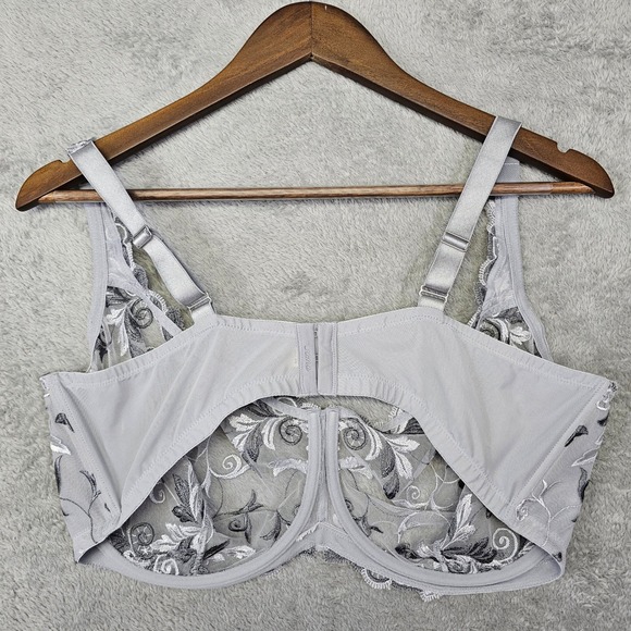 Soma 44DDD‎ Sensuous Lace Unlined Bra Gray Black Embroidered Sheer Floral - Picture 2 of 9